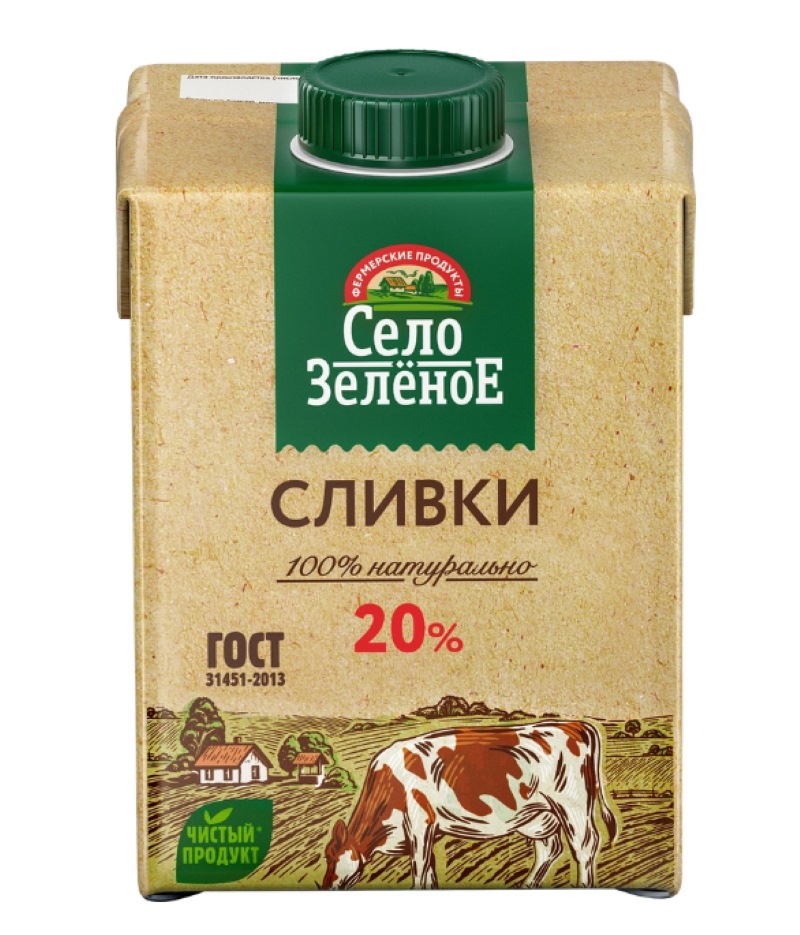 Сливки Село Зелёное стерилизованные 20%