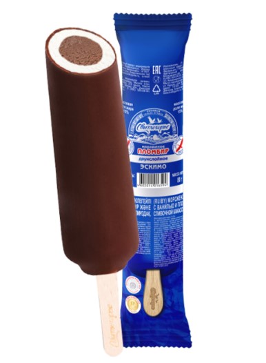 Пломбир с ванилью и пломбир шоколадный в сливочной какаосодержащей глазури эскимо