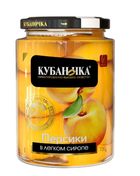 Персики в легком сиропе Кубаночка 750мл ст\б