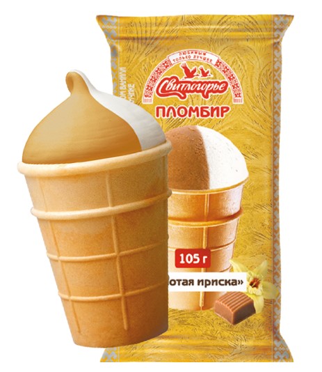 Пломбир Свитлогорье двухслойный "Золотая ириска" в вафельном стаканчике