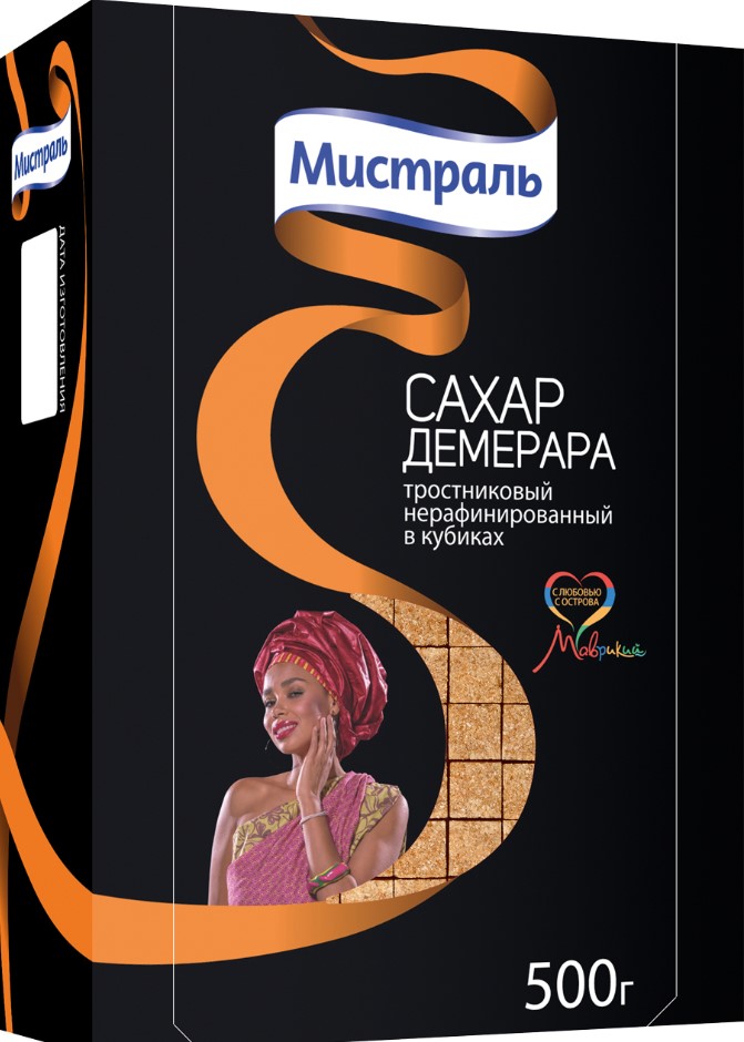 Сахар Мистраль 500г Тростниковый Демирара в кубиках нерафин.
