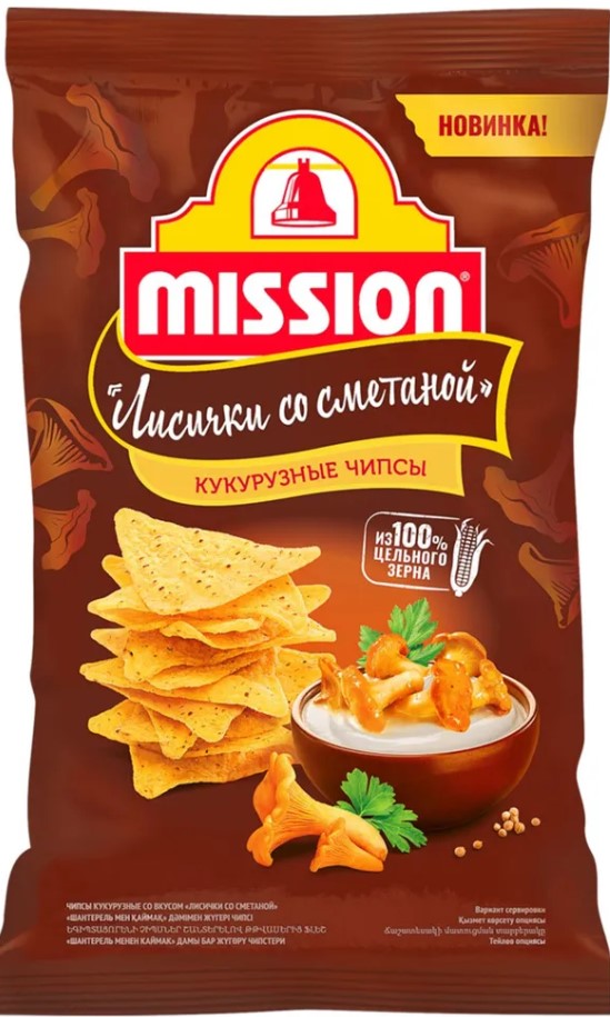 Чипсы кукурузные со вкусом лисичек и сметаны 150г Mission