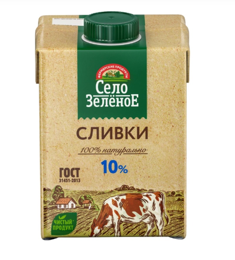 Сливки Село Зелёное стерилизованные 10%