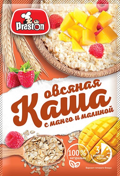 Каша овсяная б\п с манго и малиной Preston 37г