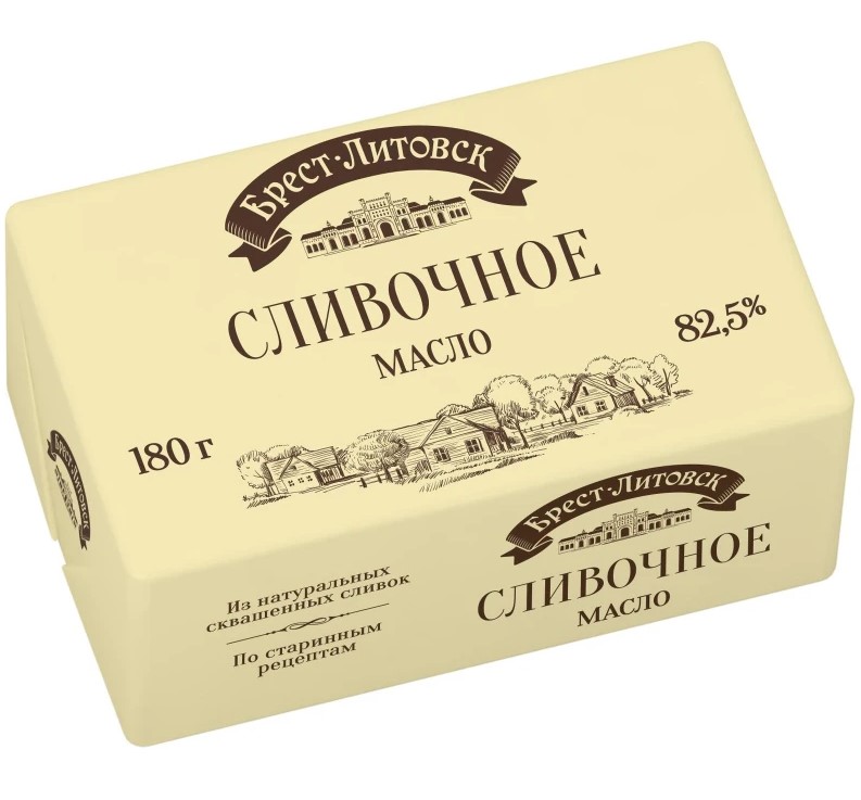 Масло сливочное несоленое Брест-Литовск массовой долей жира 82,5% 180г