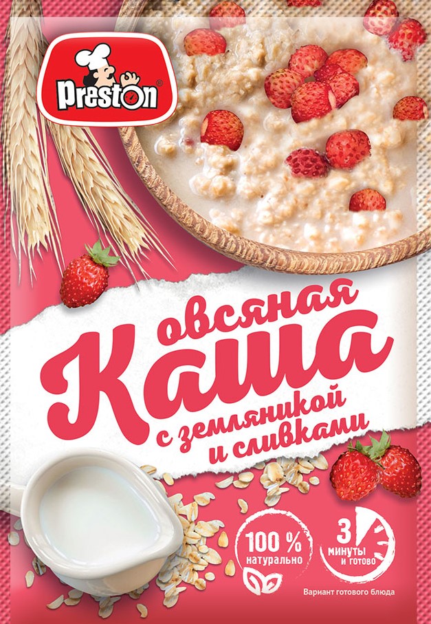 Каша овсяная с земляникой и сливками б\п  Preston 37г